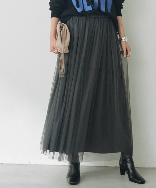 RIVE DROITE(リヴドロワ)の「【2WAY/2サイズ展開】チュールリバーシブルギャザースカート(秋服/冬服)(スカート・レディース・グレイッシュベージュ/チャコールグレー/ベージュ・36/38)」の2枚目の写真
