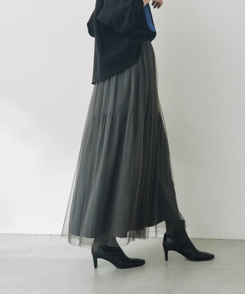 RIVE DROITE(リヴドロワ)の「【2WAY/2サイズ展開】チュールリバーシブルギャザースカート(秋服/冬服)(スカート・レディース・グレイッシュベージュ/チャコールグレー/ベージュ・36/38)」の17枚目の写真