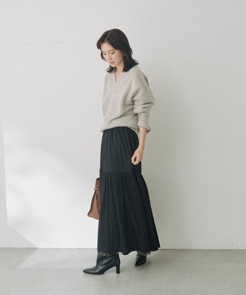 RIVE DROITE(リヴドロワ)の「【2WAY/2サイズ展開】チュールリバーシブルギャザースカート(秋服/冬服)(スカート・レディース・グレイッシュベージュ/チャコールグレー/ベージュ・36/38)」の4枚目の写真