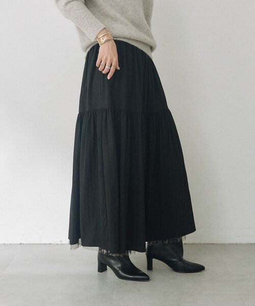 RIVE DROITE(リヴドロワ)の「【2WAY/2サイズ展開】チュールリバーシブルギャザースカート(秋服/冬服)(スカート・レディース・グレイッシュベージュ/チャコールグレー/ベージュ・36/38)」の6枚目の写真