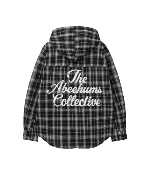 ABEEHUMS（アビハムズ）の「オーバーサイズ レタリング入りフード付きチェックシャツ ABH367-147 ブラック（シャツ/ブラウス・レディース・ブラック・SMALL/MEDIUM）」の2枚目の写真