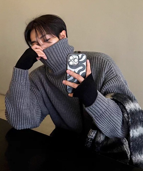 NOWLE（ノウル）の「【NOWLE】ローゲージ タートルネックニット / ルーズシルエット リブプルオーバー ニット（ニット/セーター・メンズ・グレー/ブラック・X-LARGE/LARGE/MEDIUM）」の7枚目の写真
