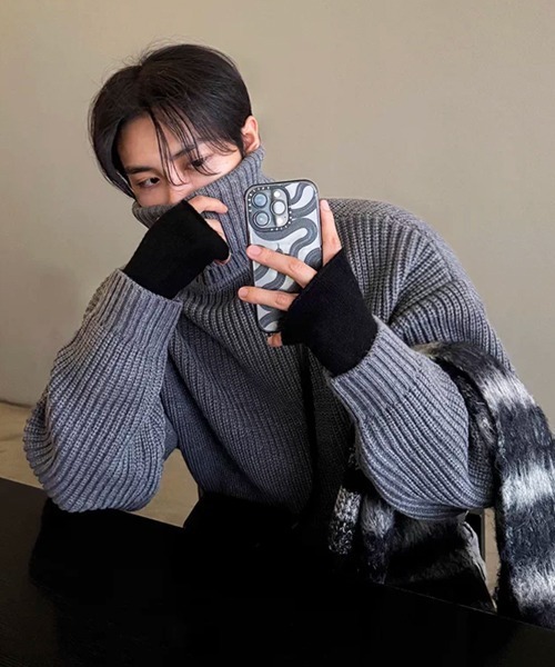 NOWLE（ノウル）の「【NOWLE】ローゲージ タートルネックニット / ルーズシルエット リブプルオーバー ニット（ニット/セーター・メンズ・グレー/ブラック・X-LARGE/LARGE/MEDIUM）」の14枚目の写真