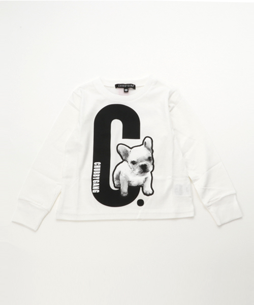 CHUBBYGANG（チャビーギャング）の「フレンチブルロゴロングTシャツ（Tシャツ/カットソー・キッズ・ホワイト/ブラック/ライトグレー・100/110/120/130/140/150/160）」の2枚目の写真