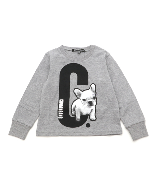 CHUBBYGANG（チャビーギャング）の「フレンチブルロゴロングTシャツ（Tシャツ/カットソー・キッズ・ホワイト/ブラック/ライトグレー・100/110/120/130/140/150/160）」の1枚目の写真