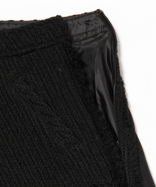 REAL CUBE（リアルキューブ）の「REAL CUBE ツイード×オーガンジーコンビフロントボタンミドル丈フレアスカート（スカート・レディース・ブラック/カーキ・FREE）」の9枚目の写真