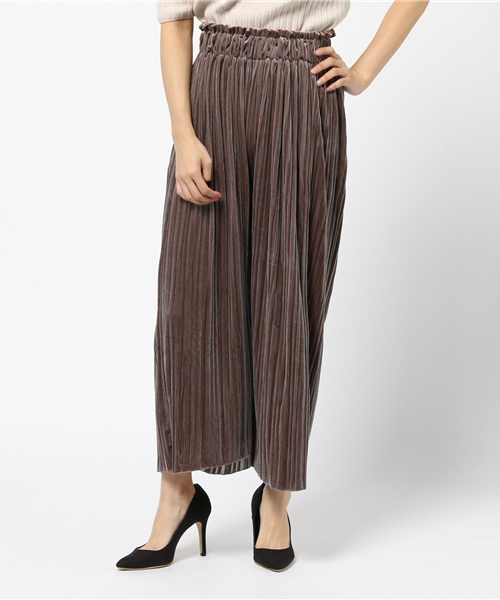 Re:EDIT（リエディ）の「[リエディ]ベロアプリーツワイドパンツ[2016秋冬新作]ボトムス/パンツ/ワイドパンツ・ガウチョパンツ（その他パンツ・レディース・ブラック/カーキ/グレー/ブラウン・MEDIUM）」の3枚目の写真