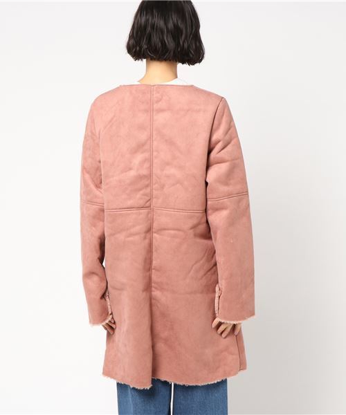 KOBE LETTUCE（コウベレタス）の「ノーカラーフェイクムートンコート（ムートンコート・レディース・グレイッシュベージュ/キャメル/ブラック/スモークピンク・FREE）」の16枚目の写真