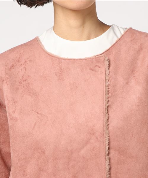 KOBE LETTUCE（コウベレタス）の「ノーカラーフェイクムートンコート（ムートンコート・レディース・グレイッシュベージュ/キャメル/ブラック/スモークピンク・FREE）」の17枚目の写真