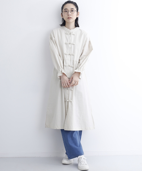 MERLOT（メルロー）の「袖フレアチャイナボタンワンピース7355（ワンピース・レディース・ブルーグレー/ブラック/ベージュ/ピンク・FREE）」の4枚目の写真