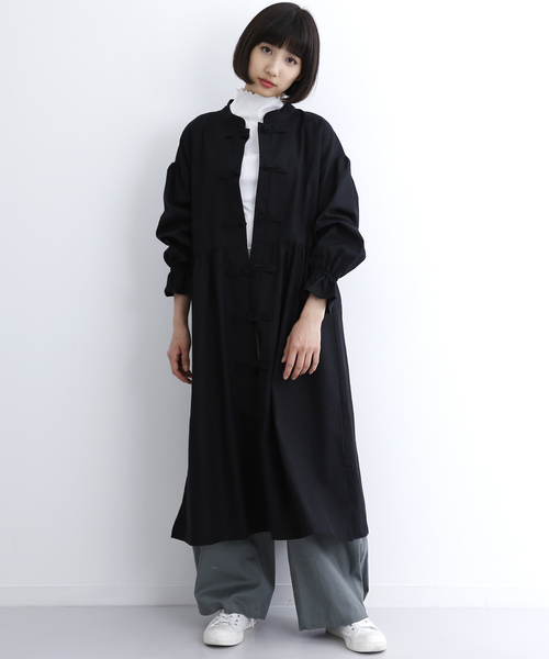 MERLOT（メルロー）の「袖フレアチャイナボタンワンピース7355（ワンピース・レディース・ブルーグレー/ブラック/ベージュ/ピンク・FREE）」の2枚目の写真