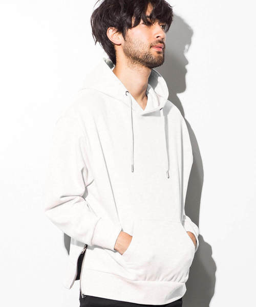 AZ by junhashimoto（エーゼイ バイ ジュンハシモト）の「AZ by junhashimoto(エーゼイ バイ ジュンハシモト)サイドZIPオーバーサイズフードパーカ（パーカー・メンズ・ブラック/ダークグリーン/オフホワイト/トップグレー・SMALL/MEDIUM/LARGE/X-LARGE）」の2枚目の写真