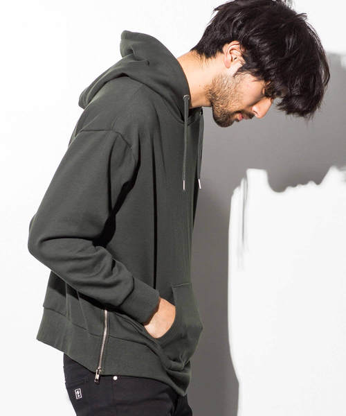 AZ by junhashimoto（エーゼイ バイ ジュンハシモト）の「AZ by junhashimoto(エーゼイ バイ ジュンハシモト)サイドZIPオーバーサイズフードパーカ（パーカー・メンズ・ブラック/ダークグリーン/オフホワイト/トップグレー・SMALL/MEDIUM/LARGE/X-LARGE）」の9枚目の写真