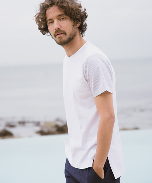 CAMBIO（カンビオ）の「mt5092-Shirt Fabric Sleeve Tee Tシャツ（Tシャツ/カットソー・メンズ・ホワイト×グレー/サックスブルー/チャコール/グレー/ホワイト×レッド/ネイビー・L/M）」の2枚目の写真