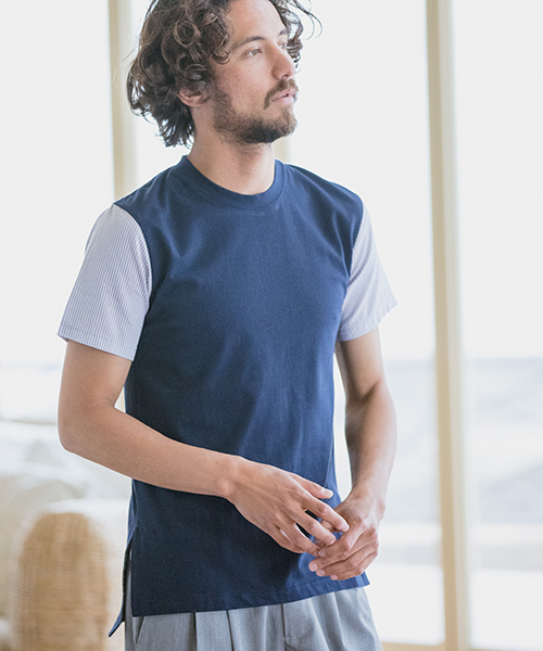 CAMBIO（カンビオ）の「mt5092-Shirt Fabric Sleeve Tee Tシャツ（Tシャツ/カットソー・メンズ・ホワイト×グレー/サックスブルー/チャコール/グレー/ホワイト×レッド/ネイビー・L/M）」の5枚目の写真