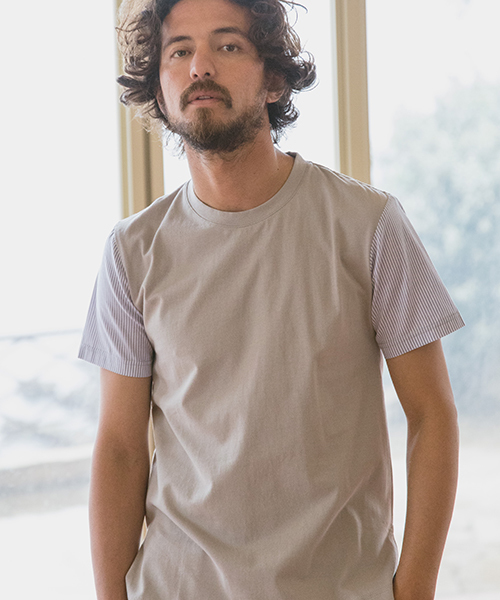 CAMBIO（カンビオ）の「mt5092-Shirt Fabric Sleeve Tee Tシャツ（Tシャツ/カットソー・メンズ・ホワイト×グレー/サックスブルー/チャコール/グレー/ホワイト×レッド/ネイビー・L/M）」の3枚目の写真