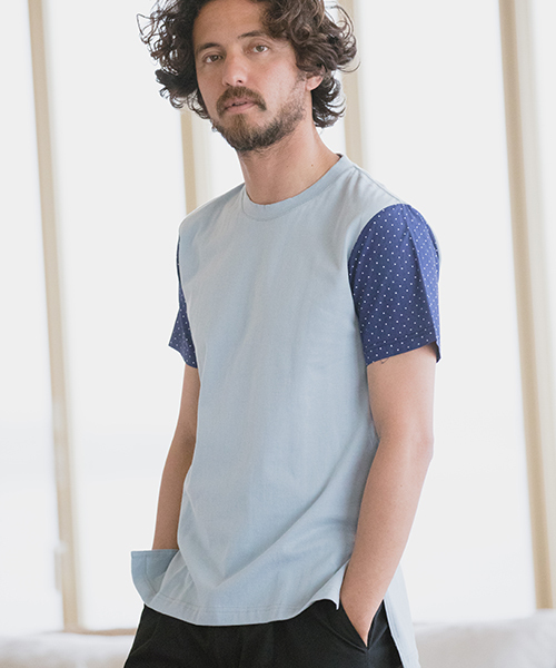 CAMBIO（カンビオ）の「mt5092-Shirt Fabric Sleeve Tee Tシャツ（Tシャツ/カットソー・メンズ・ホワイト×グレー/サックスブルー/チャコール/グレー/ホワイト×レッド/ネイビー・L/M）」の6枚目の写真