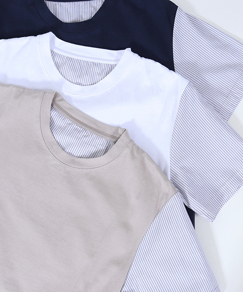 CAMBIO（カンビオ）の「mt5092-Shirt Fabric Sleeve Tee Tシャツ（Tシャツ/カットソー・メンズ・ホワイト×グレー/サックスブルー/チャコール/グレー/ホワイト×レッド/ネイビー・L/M）」の9枚目の写真