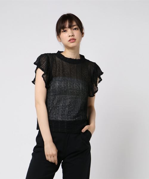 LOWRYS FARM（ローリーズファーム）の「ストライプレースフリル／ＮＳ　798572（シャツ/ブラウス・レディース・ブラック/オフホワイト/アイボリー・MEDIUM/LARGE）」の7枚目の写真