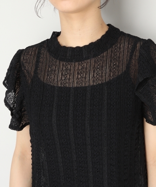 LOWRYS FARM（ローリーズファーム）の「ストライプレースフリル／ＮＳ　798572（シャツ/ブラウス・レディース・ブラック/オフホワイト/アイボリー・MEDIUM/LARGE）」の8枚目の写真