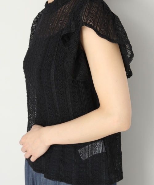 LOWRYS FARM（ローリーズファーム）の「ストライプレースフリル／ＮＳ　798572（シャツ/ブラウス・レディース・ブラック/オフホワイト/アイボリー・MEDIUM/LARGE）」の10枚目の写真