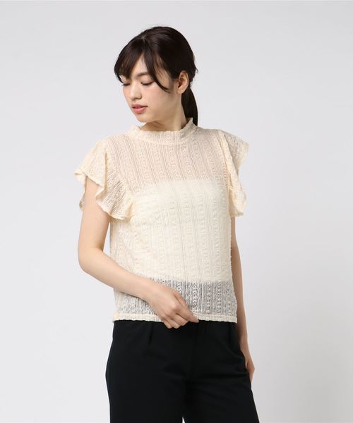 LOWRYS FARM（ローリーズファーム）の「ストライプレースフリル／ＮＳ　798572（シャツ/ブラウス・レディース・ブラック/オフホワイト/アイボリー・MEDIUM/LARGE）」の14枚目の写真