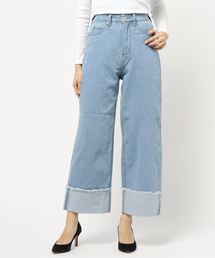 KOBE LETTUCE | ターンバックヘムワイドデニム＊レディース/ボトムス/パンツ/カジュアル/ハイウエスト/ロールアップ/ゴム/ゆったり[M2310]神戸レタス(デニムパンツ)