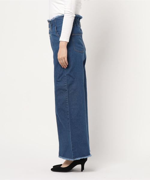 KOBE LETTUCE（コウベレタス）の「フロントボタン×カットオフデザインハイウエストワイドパンツ（その他パンツ・レディース・ライトブルー/ブルー/ベージュ・FREE）」の4枚目の写真