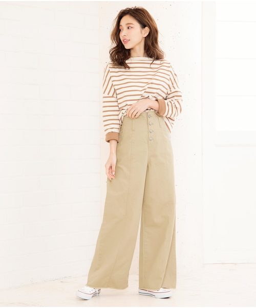 KOBE LETTUCE（コウベレタス）の「フロントボタン×カットオフデザインハイウエストワイドパンツ（その他パンツ・レディース・ライトブルー/ブルー/ベージュ・FREE）」の10枚目の写真