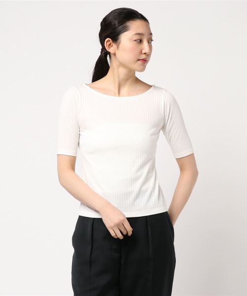 GeeRA(ジーラ)の「リブ素材5分袖ベーシックトップス(Tシャツ/カットソー・レディース・ホワイト/ブラック/カーキブラウン/レッド/その他・MEDIUM/LARGE/SMALL/X-LARGE)」の2枚目の写真
