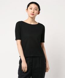 リブ素材５分袖ベーシックトップス