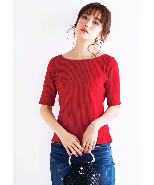 GeeRA(ジーラ)の「リブ素材5分袖ベーシックトップス(Tシャツ/カットソー・レディース・ホワイト/ブラック/カーキブラウン/レッド/その他・MEDIUM/LARGE/SMALL/X-LARGE)」の10枚目の写真