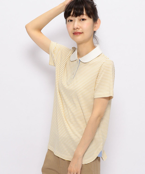 DECOY SINCE 1981(デコイシンスイチキュウハチイチ)の「【冷感・速乾シリーズ】ボーダーポロシャツ(Tシャツ/カットソー・レディース・イエロー/ネイビー・L size/LL/M size)」の1枚目の写真
