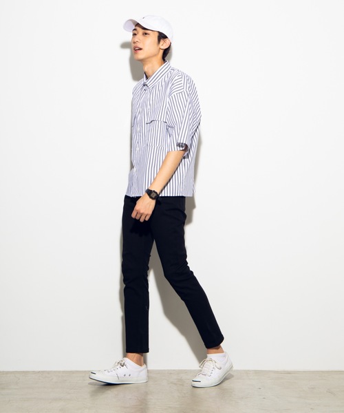 WEGO（ウィゴー）の「WEGO/ストライプ半袖ワークポプリンシャツ（シャツ/ブラウス・メンズ・ホワイト/ベージュ/ブルー・MEDIUM/LARGE）」の6枚目の写真