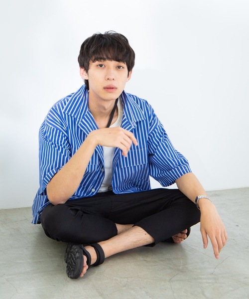 WEGO（ウィゴー）の「WEGO/ストライプ半袖ワークポプリンシャツ（シャツ/ブラウス・メンズ・ホワイト/ベージュ/ブルー・MEDIUM/LARGE）」の10枚目の写真