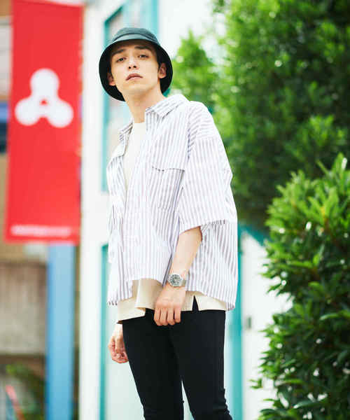 WEGO（ウィゴー）の「WEGO/ストライプ半袖ワークポプリンシャツ（シャツ/ブラウス・メンズ・ホワイト/ベージュ/ブルー・MEDIUM/LARGE）」の21枚目の写真