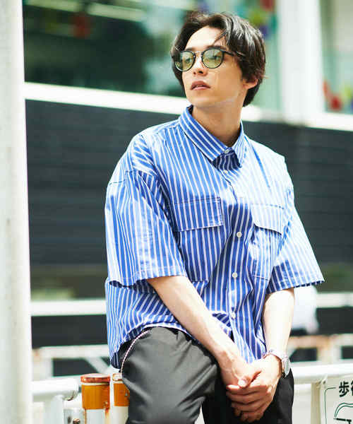 WEGO（ウィゴー）の「WEGO/ストライプ半袖ワークポプリンシャツ（シャツ/ブラウス・メンズ・ホワイト/ベージュ/ブルー・MEDIUM/LARGE）」の14枚目の写真