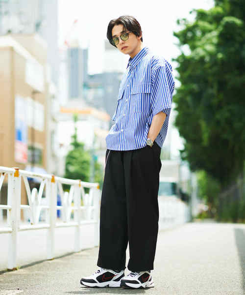 WEGO（ウィゴー）の「WEGO/ストライプ半袖ワークポプリンシャツ（シャツ/ブラウス・メンズ・ホワイト/ベージュ/ブルー・MEDIUM/LARGE）」の20枚目の写真