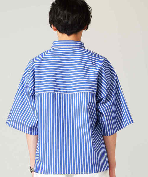 WEGO（ウィゴー）の「WEGO/ストライプ半袖ワークポプリンシャツ（シャツ/ブラウス・メンズ・ホワイト/ベージュ/ブルー・MEDIUM/LARGE）」の22枚目の写真