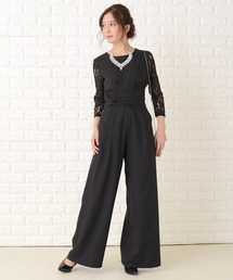 Lace Ladies | レース七分袖ワイドレッグパンツドレス・オールインワン(パンツドレス)