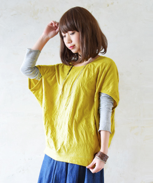 and it_(アンドイット)の「くしゅくしゅべたドルマンワイドカットソー(Tシャツ/カットソー)」|イエロー