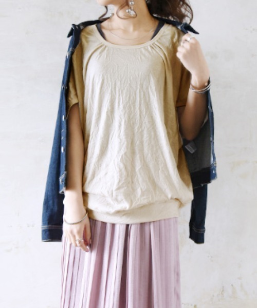 and it_(アンドイット)の「くしゅくしゅべたドルマンワイドカットソー(Tシャツ/カットソー)」|ライトベージュ