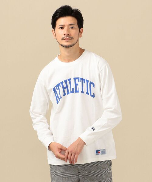 Russell Athletic（ラッセルアスレティック）の「【SHIPS別注】RUSSELL ATHLETIC: ユーズド加工 プリント ロンT（Tシャツ/カットソー・メンズ・ホワイト/ライトホワイト/ネイビー/グリーン・SMALL/MEDIUM/LARGE/X-LARGE）」の2枚目の写真