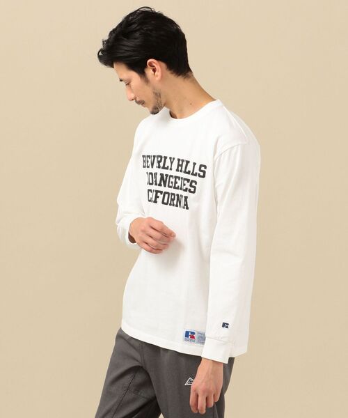 Russell Athletic（ラッセルアスレティック）の「【SHIPS別注】RUSSELL ATHLETIC: ユーズド加工 プリント ロンT（Tシャツ/カットソー・メンズ・ホワイト/ライトホワイト/ネイビー/グリーン・SMALL/MEDIUM/LARGE/X-LARGE）」の9枚目の写真