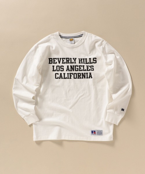 Russell Athletic（ラッセルアスレティック）の「【SHIPS別注】RUSSELL ATHLETIC: ユーズド加工 プリント ロンT（Tシャツ/カットソー・メンズ・ホワイト/ライトホワイト/ネイビー/グリーン・SMALL/MEDIUM/LARGE/X-LARGE）」の3枚目の写真