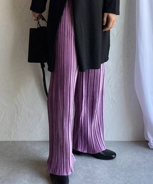 スエードタッチ プリーツパンツ ロング イージーパンツ