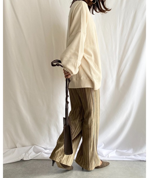 She's Closet（シーズクローゼット）の「スエードタッチ プリーツパンツ ロング イージーパンツ（その他パンツ・レディース・ブラック/ベージュ/パープル/アイボリー/カーキブラウン/グリーン/ライトパープル・FREE）」の8枚目の写真