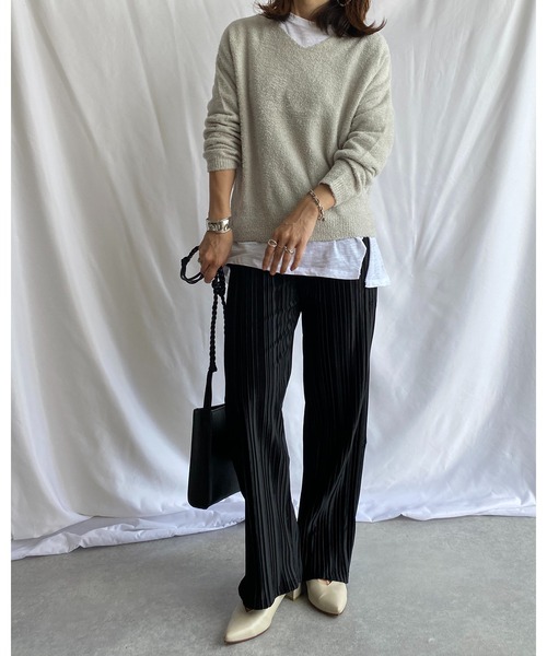 She's Closet（シーズクローゼット）の「スエードタッチ プリーツパンツ ロング イージーパンツ（その他パンツ・レディース・ブラック/ベージュ/パープル/アイボリー/カーキブラウン/グリーン/ライトパープル・FREE）」の9枚目の写真