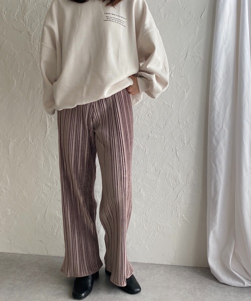 She's Closet（シーズクローゼット）の「スエードタッチ プリーツパンツ ロング イージーパンツ（その他パンツ・レディース・ブラック/ベージュ/パープル/アイボリー/カーキブラウン/グリーン/ライトパープル・FREE）」の10枚目の写真