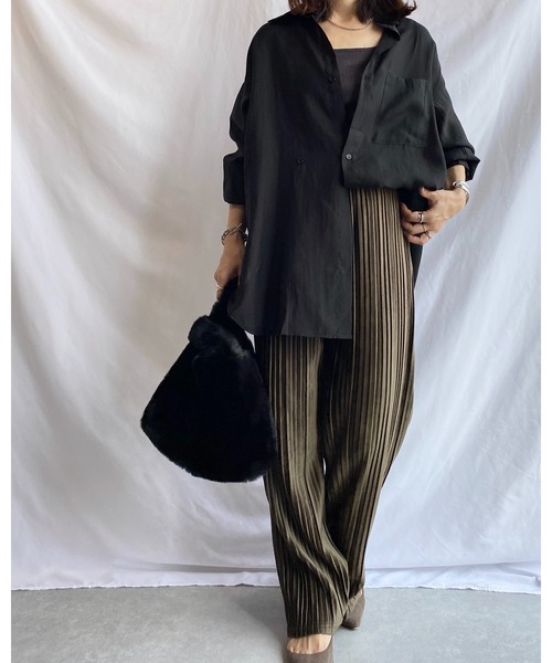 She's Closet（シーズクローゼット）の「スエードタッチ プリーツパンツ ロング イージーパンツ（その他パンツ・レディース・ブラック/ベージュ/パープル/アイボリー/カーキブラウン/グリーン/ライトパープル・FREE）」の18枚目の写真